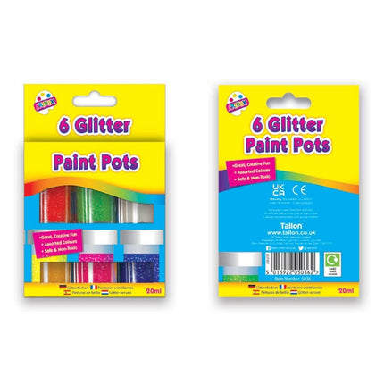 ART BOX GLITTER PAINT POTS 6X20ML
