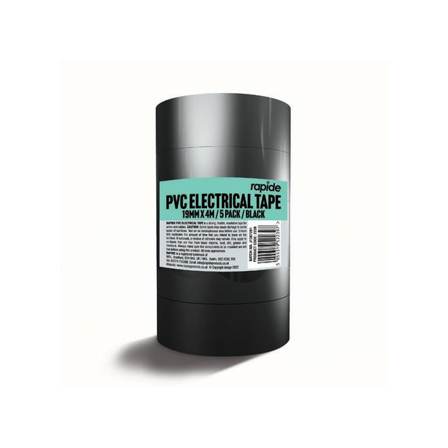 PVC ELECTRICAL TAPE BLACK 19MM X 4M - 5PK