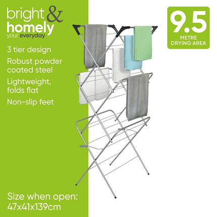 Bright & Homely Slimline Clothes Airer | 3-Tier Foldable Drying Rack | Kumperi