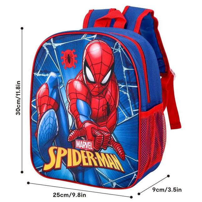 Marvel Spider-Man Backpack Kumperi Kids School Bag Blue Red Boys 30cm Web Design