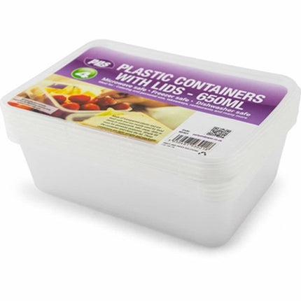PLASTIC 4 CONTAINERS & LID RECT 650ML