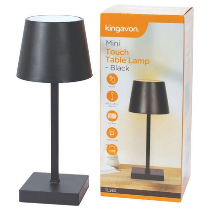 Kingavon Mini Touch Table Lamp - Black | 3 Brightness Levels | Warm White Light | KUMPERI