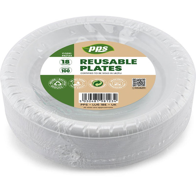PLASTIC 100 PLATES 18CM