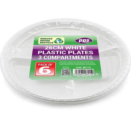 PLASTIC PLATE 3 COMPARTMENTS WHITE 26CM