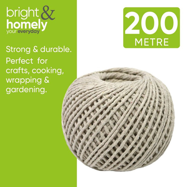 Heavy Duty Cotton String 200m Ball - Premium Natural Cotton Twine for Crafts, Cooking, Wrapping & Gardening | Strong & Durable | Kumperi