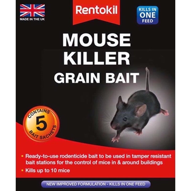 Rentokil Mouse Killer Grain Bait Kumperi 5 Sachets Kills in One Feed Rodenticide UK
