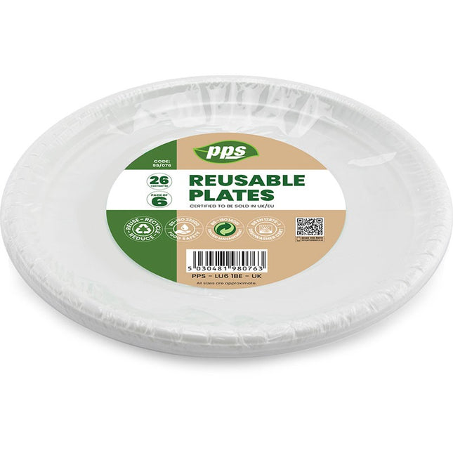 26CM PLASTIC WHITE PLATE 6 PCS