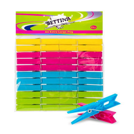 Bettina Jumbo Plastic Clothes Pegs 22 Pack Extra Large Colourful Washing Line Pegs - Heavy Duty Laundry Clips | Kumperi