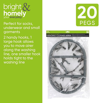 Bright & Homely Hanging Clothes Airer 20 Pegs Weather Resistant Oval Drying Rack with Chain Hooks | Kumperi
